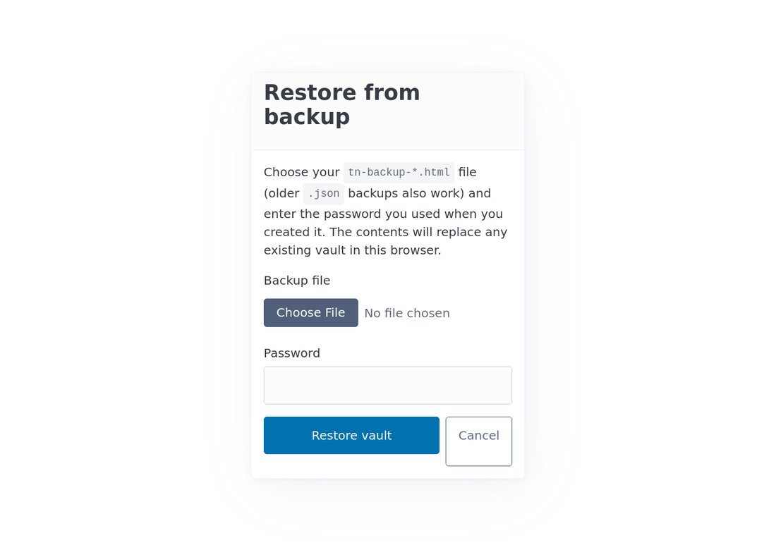 The Restore page
