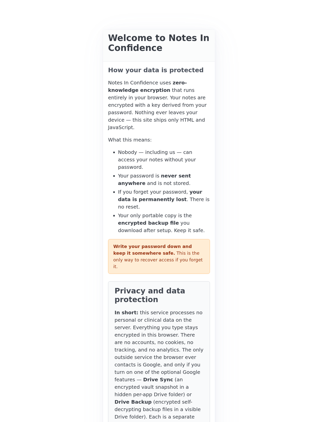 Welcome dialog explaining how backups work
