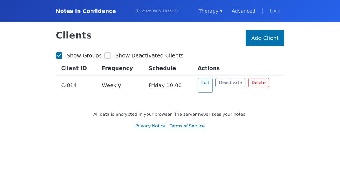 The clients list with the Deactivate button visible