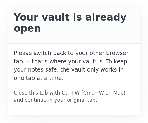 The "Your vault is already open" page